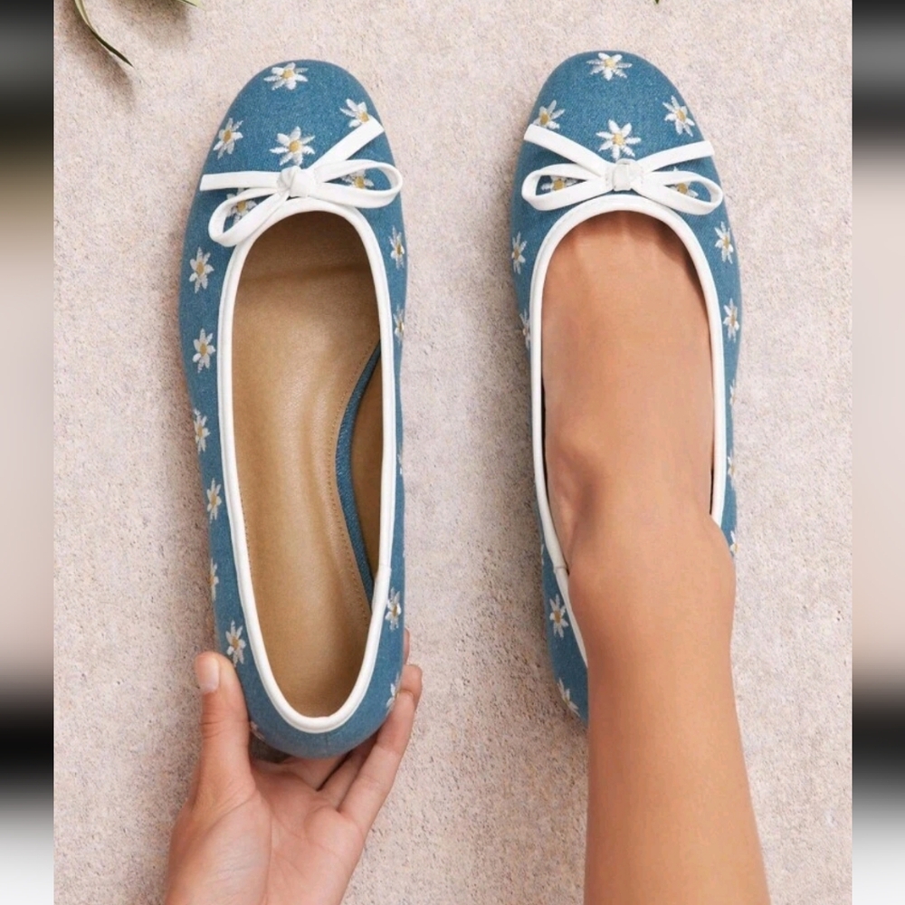 Women Floral Print Bow Decor Round Toe Cute Vacation Beach Casual Raffia